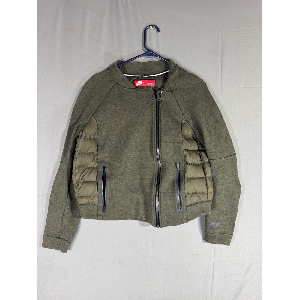 Nike Tech Aeroloft Fleece Puffer Jacket Down Olive Green Full Zip‎ Womens Size L